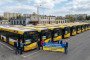 Buses purchased through a Polish crowdfunding campaign stand at a depot in Kielce, Poland. The fundraiser aims to deliver public transport vehicles to Vinnytsia, Ukraine. (Source: Sikorki na Ukrainie)