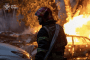 A rescuer extinguishes a fire after a Russian strike on Kyiv. Illustrative photo. (Source: DSNS Kyiv)