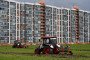 Tractor drivers compete in a ploughing championships during the Russian Agricultural Festival in Murino, Leningrad region on August 8, 2025. (Source: Getty Images)