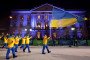 Flagbearer Vladyslav Heraskevych of Team Ukraine leads the team in the parade during the opening ceremony of the Milano Cortina 2026 Winter Olympics at Piazza Dibona on February 6, 2026 in Cortina d'Ampezzo, Italy. (Source: Getty Images)