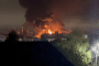 A fire burns at the Volodarskaya oil storage facility in Russia’s Moscow region following an overnight drone attack on October 6. (Source: Exilenova+)