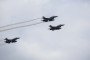 Three General Dynamics F-16 Fighting Falcon fly for a final training flight before the July 21 parade on July 19, 2023, in Brussels, Belgium. Illustrative photo. (Source: Getty Images)