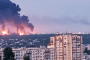 A fire burns at the Syzran Oil Refinery in Russia following a Ukrainian drone strike on August 8, 2026. (Source: Exilenova+)