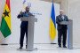 Ukraine’s Minister of Foreign Affairs Andrii Sybiga (R) looks at Republic of Ghana’s Minister of Foreign Affairs Samuel Okudzeto Ablakwa (L) addressing the audience next to during a press conference in Kyiv on February 25, 2026. (Source: Getty Images)