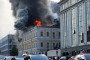 Fire and smoke are rising from the Ukrainian Academy of Sciences building after it was struck by a Russian drone, Kyiv, September 28, 2026.