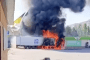 A truck delivering food to an ATB supermarket burns after a Russian FPV drone strike in central Kherson on August 5, 2026. (Photo: open source)