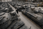 Rows of Leopard 2A4 main battle tanks undergo refurbishment at Rheinmetall’s facility in Unterlüß, Germany, before delivery to Ukraine. (Source: Rheinmetall)