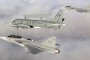Swedish Air Force JAS-39 Gripen fighter jets with Saab 340 AEW&C aircraft in the air, circa 2008. (Source: SAAB)