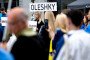 Demonstrators gather in Brussels, on September 28, 2026, to support residents of Oleshky and other Ukrainian territories under Russian occupation. (Source: Getty Images)
