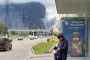 Black smoke rises from the area of the Russian oil producer Gazprom Neft's Moscow oil refinery on the south-eastern outskirts of Moscow on June 18, 2026. (