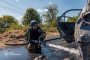 Firefighter extinguish burning vehicles after a Russian guided bomb strike on Kharkiv’s Shevchenkivskyi district. (Source: DSNS Kharkiv)
