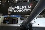The Milrem Robotics company logo is displayed during the Security Equipment International at London Excel on September 10, 2025 in London, England. (Source: Getty Images)