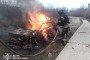 Flames engulf a destroyed vehicle as rescuers work at the scene of a Russian attack in the Donetsk region, on February 17, 2026. (Source: State Emergency Service of Ukraine)