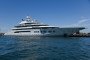 The Amadea superyacht, seized by the US from Russian oligarch Eduard Khudainatov, docked in San Diego Bay. (Source: Getty Images)