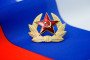 Soviet symbols against the background of the Russian flag. (Source: Getty Images)