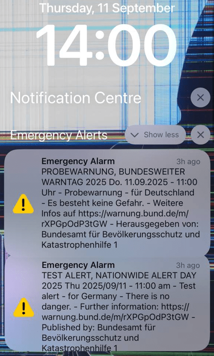 SMS alert, September 11, 2025, Berlin, Germany (Source: UNITED24 Media) SMS alert, September 11, 2025, Berlin, Germany (Source: UNITED24 Media)