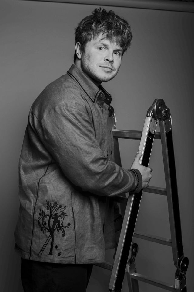 Max Klymenko wearing the Etnodim, featuring embroidery inspired by traditional Ukrainian crafts. (Source: Ian Treherne) Max Klymenko wearing the Etnodim, featuring embroidery inspired by traditional Ukrainian crafts. (Source: Ian Treherne)