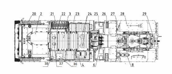 Top-view patent drawing of BAZ’s proposed armored heavy tractor. (Source: FIPS) Top-view patent drawing of BAZ’s proposed armored heavy tractor. (Source: FIPS)